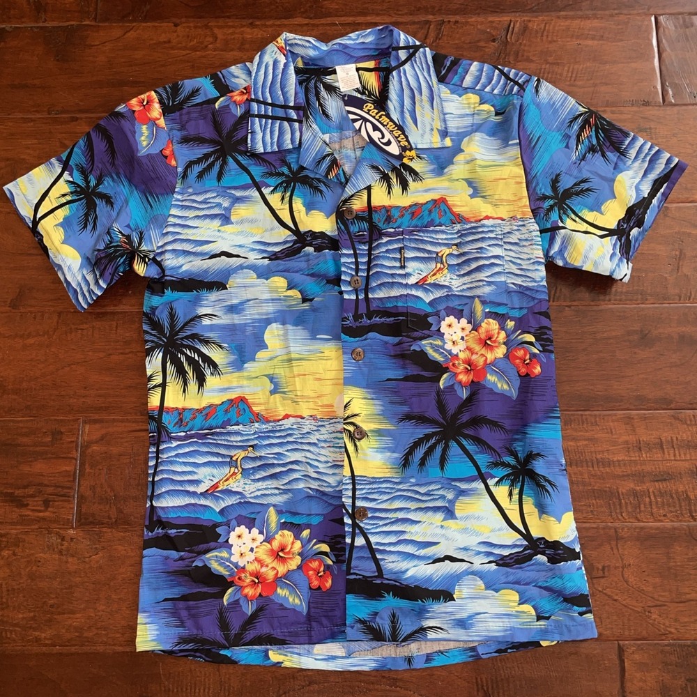 Vintage Palmwave Hawaii Button Up Size Small 100% Cotton Surfing Beach‎ Vacation